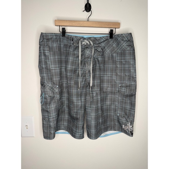 Quiksilver Other - Vintage Y2K Quiksilver Mens Plaid Board Shorts Grey Surf Swim Trunks Size 38